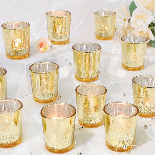 UPBUD Gold Votive Candle Holders Set of 24 Speckled Mercury Candle Holders for Wedding Gold Centerpiece Table Decorations Tealight Candle Holder for Party Bridal Shower Decor Home Decor