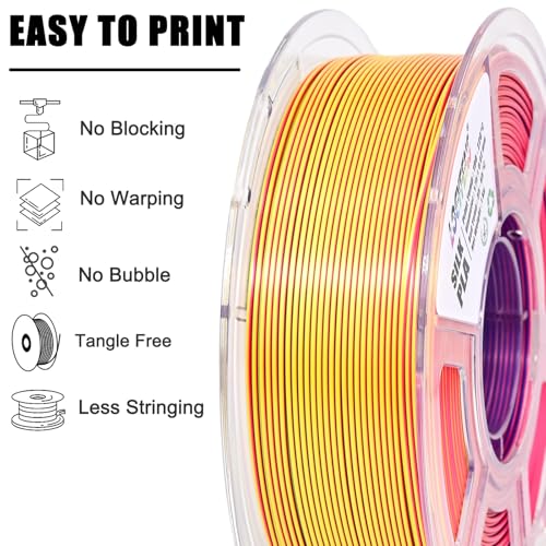 Image of PLA Filament 1.75mm, Silk Rainbow Color PLA Filament, Tri Color 3D Printer Filament Red Yellow Blue, Fit to AMS, 1kg /Spool