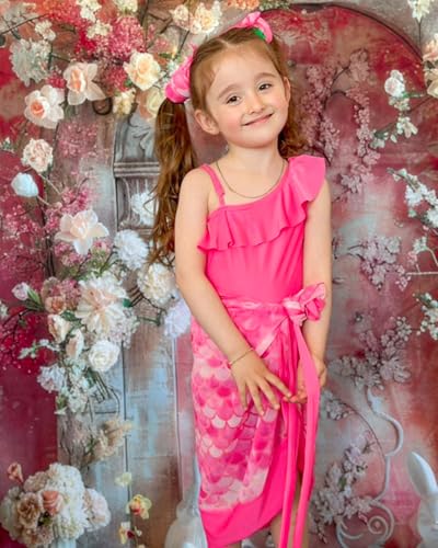 Image of HINTINA Toddler Girl One Piece Ruffle Swimsuit with Cover Up Skirt Bathing Suit Swimwear 2-7Y