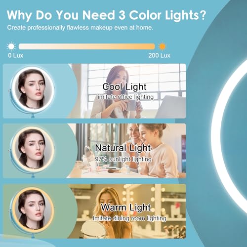 Image of DEIOVWXS Makeup Mirror, Rechargeable Vanity Mirror with 3 Lights, 1X /10X