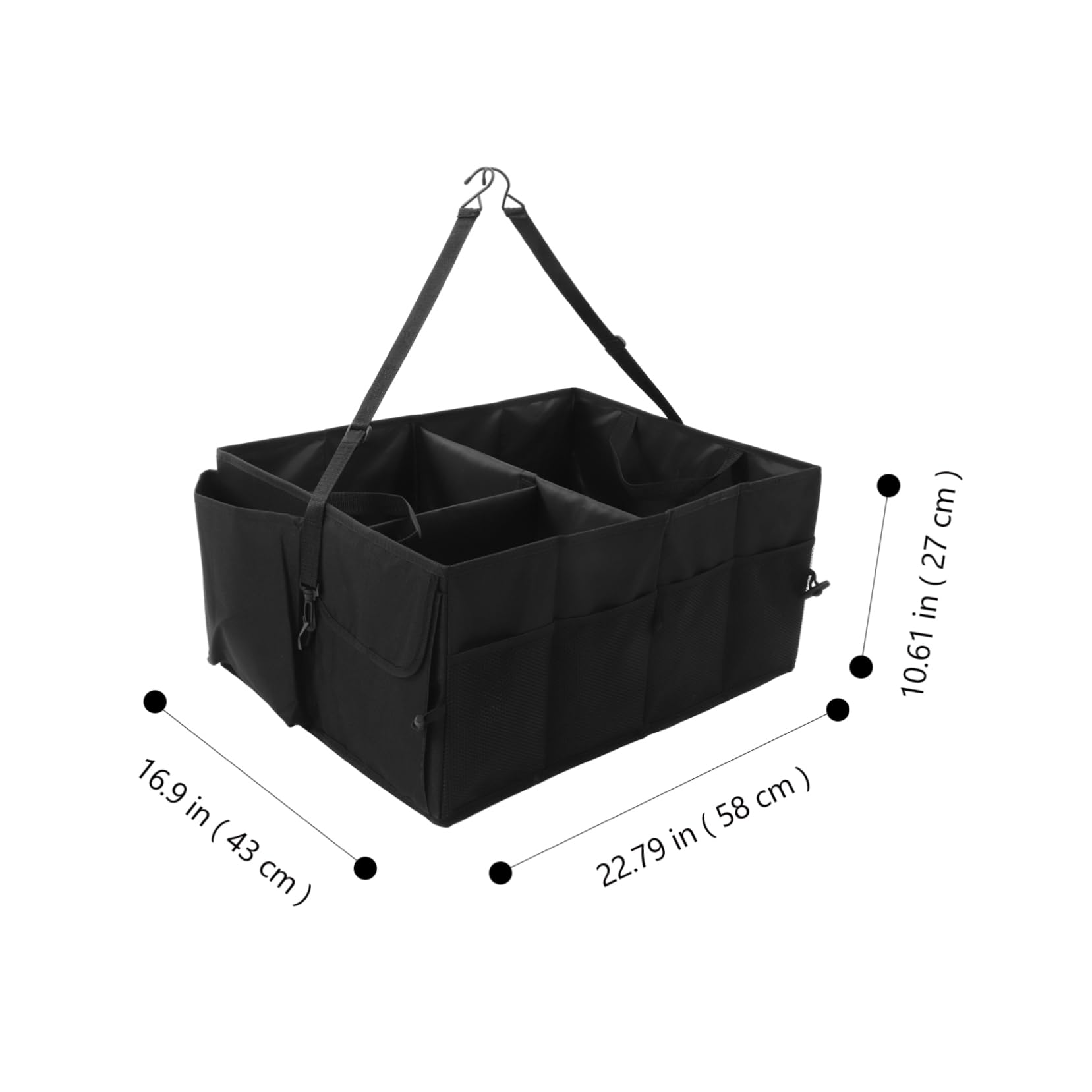 GANAZONO Organizador de Maletero de Coche Plegable, Asas Reforzadas Caja de Almacenamiento de Gran Capacidad en Poliéster, Negro Bolsillos Múltiples y Viajes
