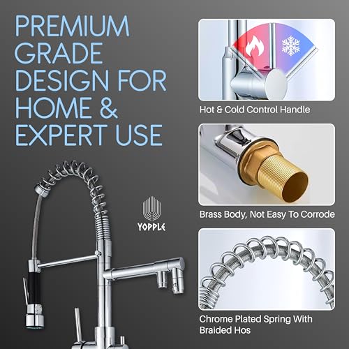 Image of 2-Mode Pull-Down Kitchen Faucet, Spring Style 360 Swivel Sink Tap, Dual Spout Stainless Steel Mixer, Hot & Cold Water, Commercial & Home Use, Pull-Out Spray