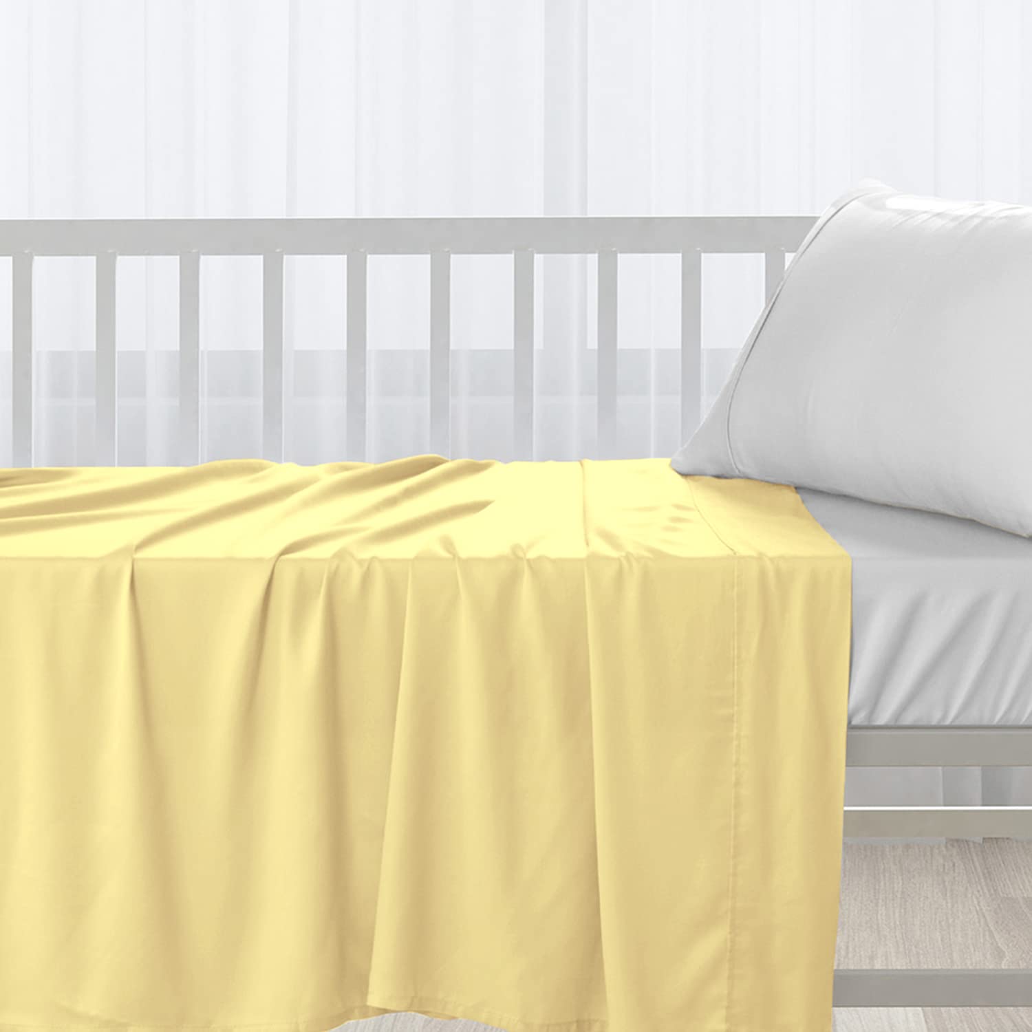Pizuna Cotton Flat Crib Sheet Baby 70 X 100cm Mellow Yellow, 1pc 400 Thread Count 100% Long Staple Combed Cotton Luxurious Sateen Weave Baby Bed Sheets With Stylish 5cm Hem ByOEKO-TEX STANDARD 100