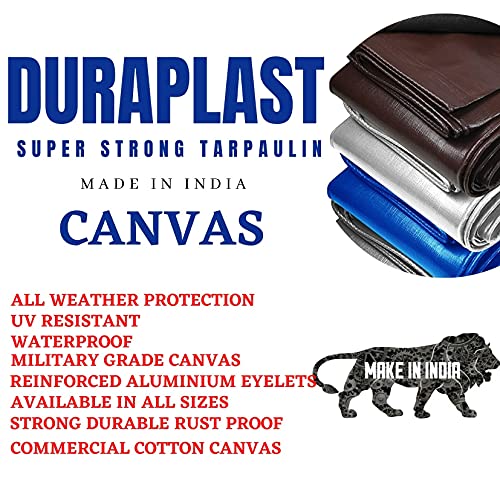 Image of 1000 GSM Cotton Canvas Waterproof Tarpaulin Sheet - Heavy Duty Tirpal, Olive Green, UV Resistant, Tear Proof, Durable Cover for Camping, Industrial, Farming, Truck, Roof - 15 X 15 Feet