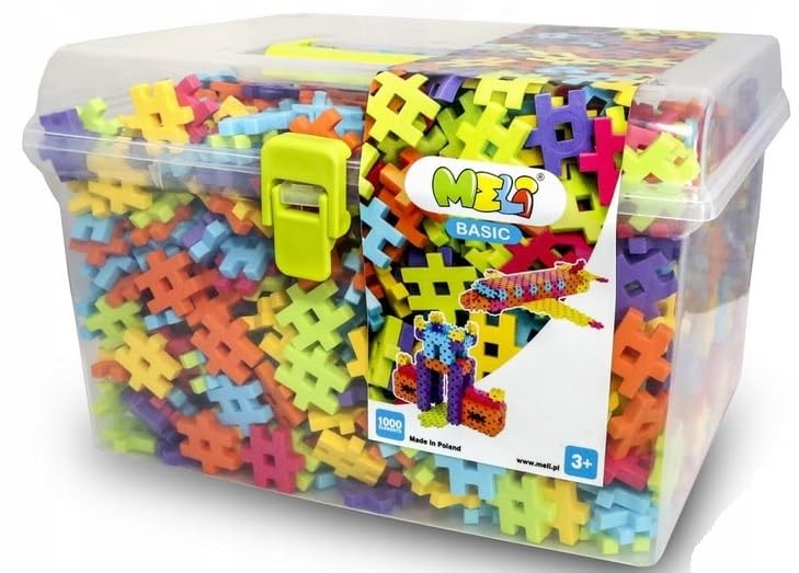 Meli Minis Basic Travel Box Bausteine Set – 1000 Teile in lebendigen Farben, für Kinder ab 3 Jahren, fördert Kreativität und Hand-Auge-Koordination, sicher und BPA-frei, 20 x 20 x 10 cm