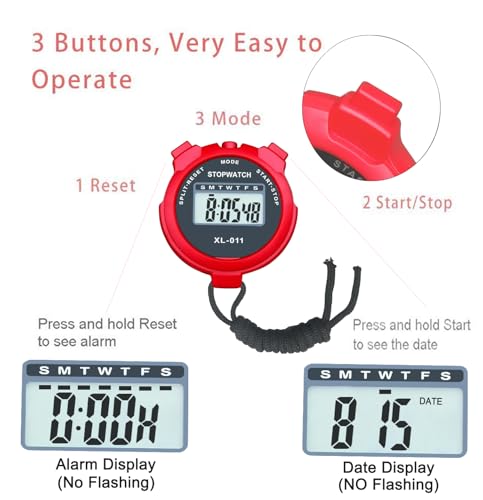 Image of Stop Watch, BESTWYA Stopwatch (Pack of 4,B) | Large LCD Screen Handheld Count Up Stopwatch with Time Calendar Clock for Coaches, Kids' Training, Swimming, Running, Sport