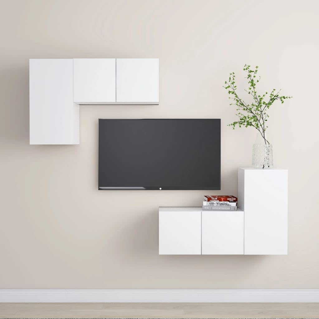 4-TLG. TV-Schrank-Set Weiß Holzwerkstoff, Hängend, Modernes Media-Center für Wohnzimmer, Schlafzimmer, Viel Stauraum, 30x30x60 cm