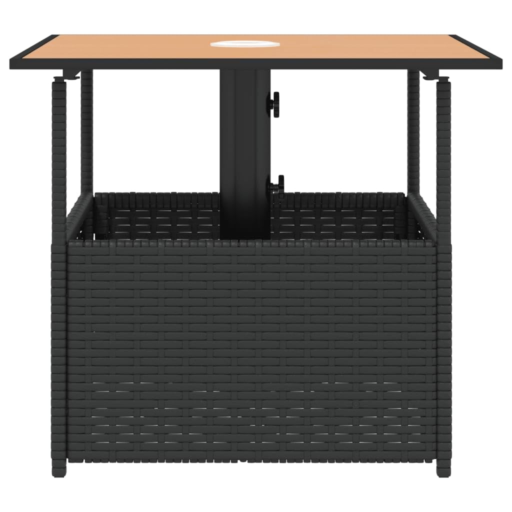 vidaXL Mesa de jardín polirratán negro con agujero para sombrilla, resistente a UV y agua, mesa de comedor exterior