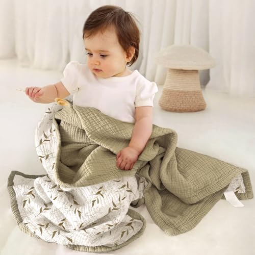 Image of lulumoon Muslin Baby Blanket Neutral: Cotton Toddler Blanket for Daycare