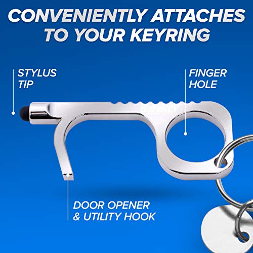 SafeKEY Door Opener Tool - No Touch Keychain Tool with a Built-in Stylus and Bottle Opener - 2 Piece Set (Gold and Silver) - This Touchless Key Tool is the Perfect Solution to Stay Contact-Free - Thumbnail 3