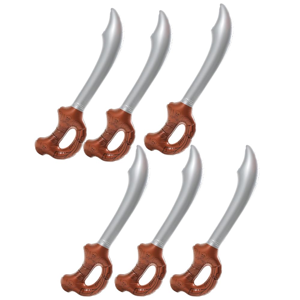 ASPIRE UK Pack of 6 Inflatable Pirate Sword Toy for Kids, Lightweight Blow Up Cutlass for Fancy Dress, Pirate Parties, Halloween Costumes, Role Play Games, Themed Events & Party Bag Fillers