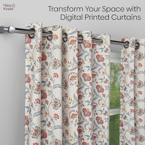 Image of haus & kinder Digital Printed Cotton Door Curtain 7 Feet Long Pack of 1 Door Curtain, 7 Feet Curtain for Door (Saffron Garden, Multi 130x213 CM)