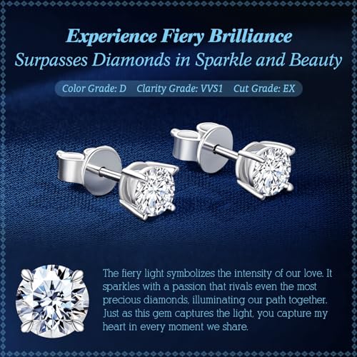 Moissanite Diamond Stud Earrings for Women Men S925 Sterling Silver for Wife Girlfriend Mom 18K Gold Gifts for Her Daughter Sisters Friends on Birthday Anniversary Wedding Marriage4