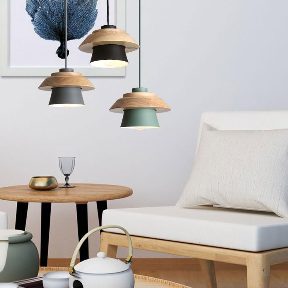 Lámpara Colgante Macaron con Pantalla De Metal Y Madera