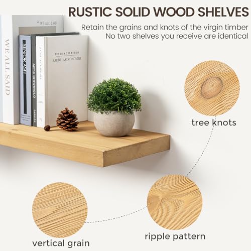 Image of Marsmiles 48 Inch Floating Shelf | 9.3 Inch Deep Natural Wood Wall Shelf Set of 1 | Rustic Reclaimed Wood Shelves for Room Wall | Farmhouse Floating Shelves for Living Room Bathroom