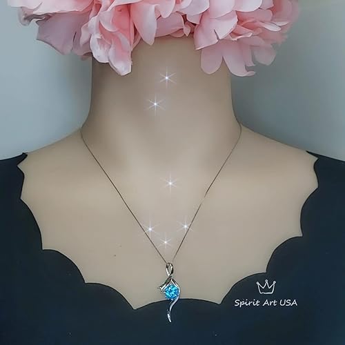 Miniatura 7 de Round Blue Topaz Necklace - November Birthstone Sterling Silver Swirl Bow Infinity 8 mm 2 CT Blue Topaz Pendant - 18kgp White gold Blue Gemstone