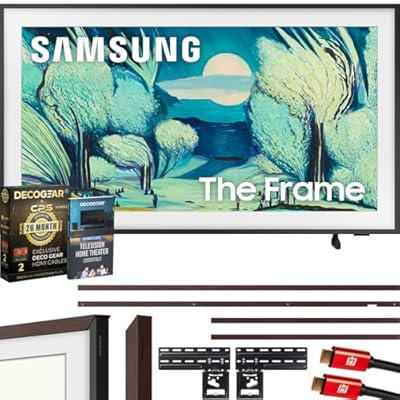 Samsung QN50LS03FA 50" The Frame QLED 4K AI TV (2025) Bundle with Modern Brown Bezel, CPS 26 Month Protection, Slim Flat Mount, 2X HDMI Cables & Deco Gear Complete Home Theater Beginner's Guidebook