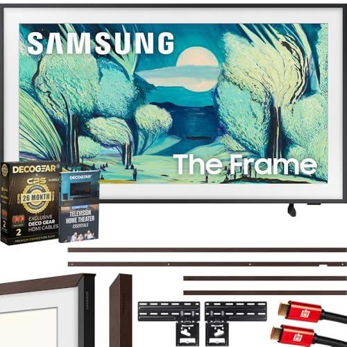Samsung QN43LS03FA 43' The Frame QLED 4K AI TV (2025) Bundle with Modern Brown Bezel, CPS 26 Month Protection, Slim Flat Mount, 2X HDMI Cables & Deco Gear Complete Home Theater Beginner's Guidebook