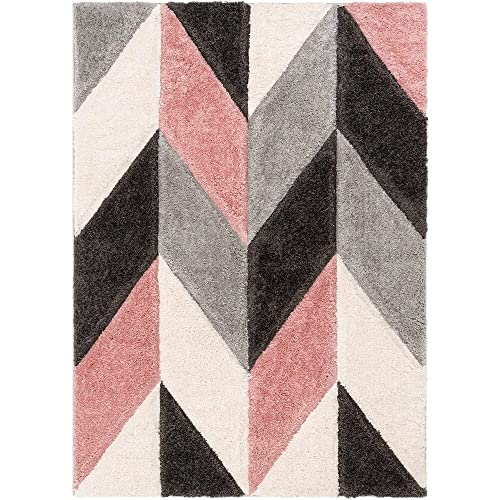 Image of F & B RUGS ; SUPERIOR QUALITY PRODUCTS Handwoven Super Soft Indoor Modern Shag Microfiber USA Exported Carpet with 2. inchInch Thickness Silky Fluffy Smooth 7x7 feet Pink Grey