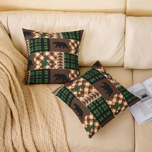 Housse de coussin 55x55 ours en patchwork rustique lot de 2