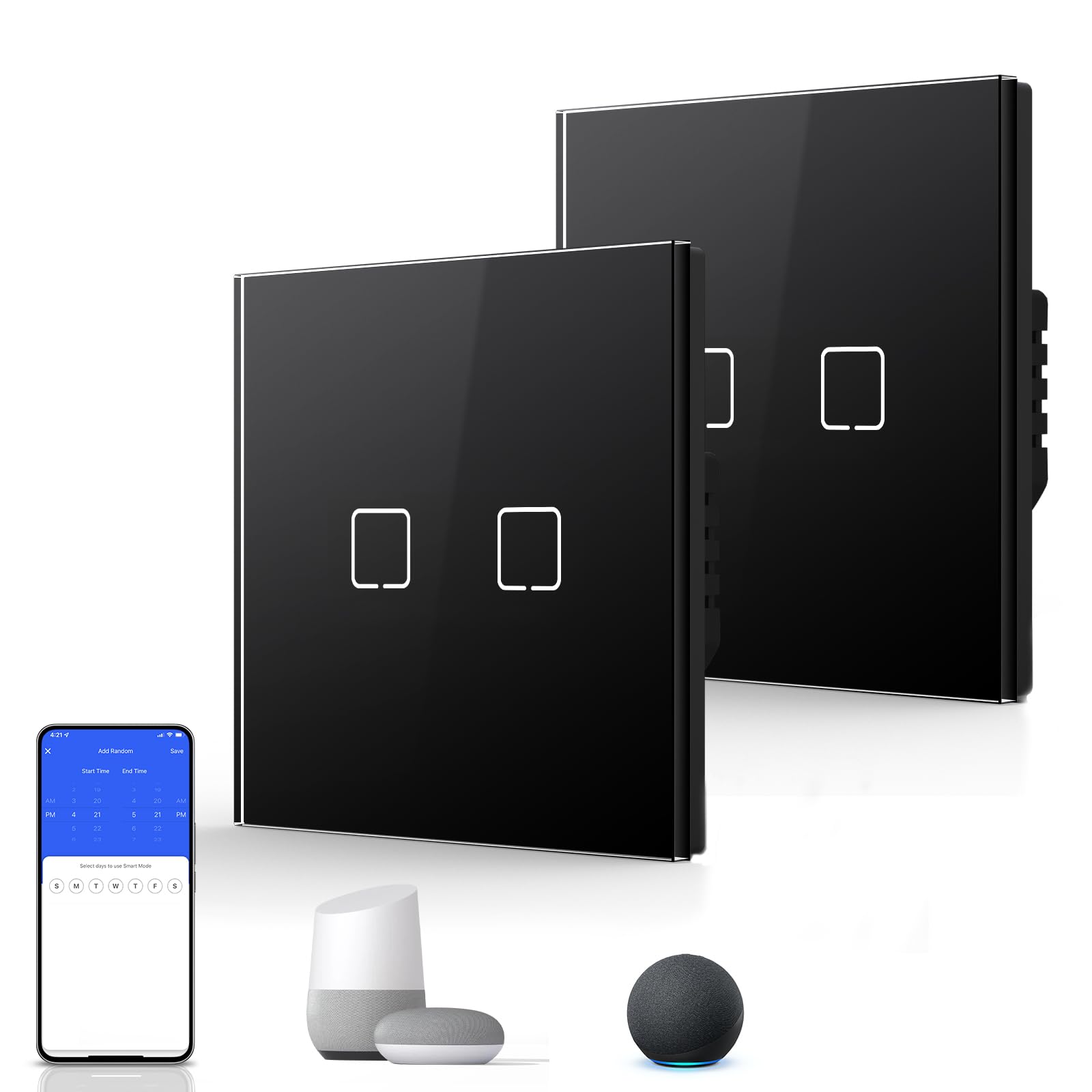 BSEED Interruptor Inteligente WIFI,Interruptores Tactil Con Cristal,Compatible con Alexa,Tuya y Smart Life,Requiere Cable Neutro,2 Gang 1 Vía,86mm Blanco — view 175