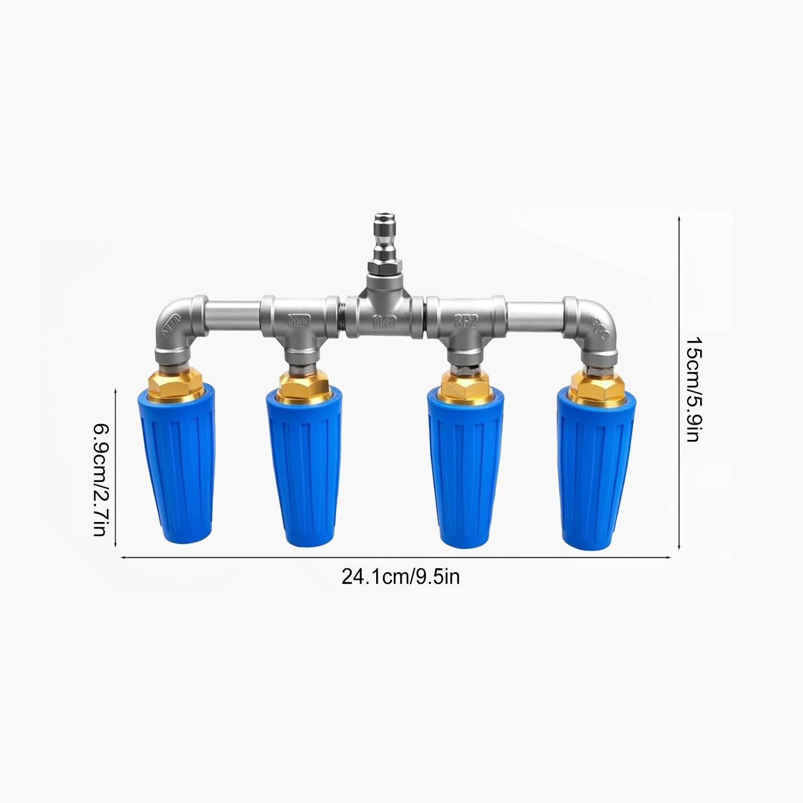 Boquilla Hidro Cuádruple de Acero Inoxidable Resistente al Óxido | Boquilla Manual para Manguera de Alta Presión Para Lavado Coches Jardinería Riego Jardines Casa Balcón Patio Garaje Limpieza
