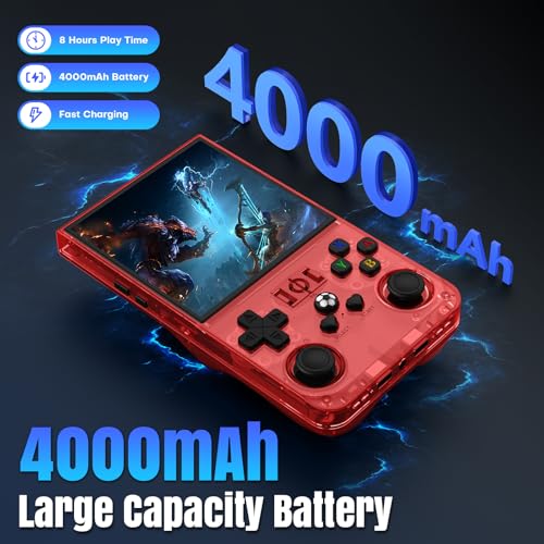 Image of R36MAX Retro Handheld Game Console, 64GB Retro Gaming Console with 4.0 Inch Screen, Portable Video Game Consoles with 4000mAh Battery and Multiple Emulators, Open Linux System (Transparent Red)