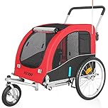 FITTOO Dog Bike Trailer, Pet Pram, Pet Stroller, 2-in-1 Pet Carrier, Bicycle Dog Trailer, Universal Compatible Carrier - Large Size (Red and Black)
