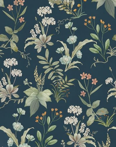 Vintage Floral Peel and Stick Wallpaper Navy Contact Paper for Ca...