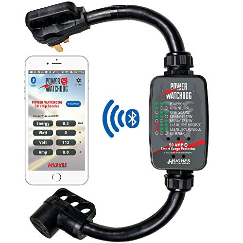 Hughes Power Watchdog PWD50 Smart RV Portable Surge Protector 50 Amp - Patented Bluetooth Connectivity - Monitor Voltage/Amperage/Wattage - IP65 Water-Resistant