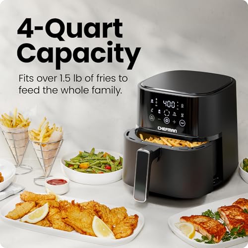 Chefman Air Fryer – 4 QT Compact Airfryer for Quick & Easy Meals in Minutes, Features Hi-Fry Technology for Extra Crisp, Touchscreen Controls with 4 Presets, Nonstick & Dishwasher Safe Basket - Black image 4