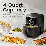 Chefman Air Fryer – 4 QT Compact Airfryer for Quick & Easy Meals in Minutes, Features Hi-Fry Technology for Extra Crisp, Touchscreen Controls with 4 Presets, Nonstick & Dishwasher Safe Basket - Black