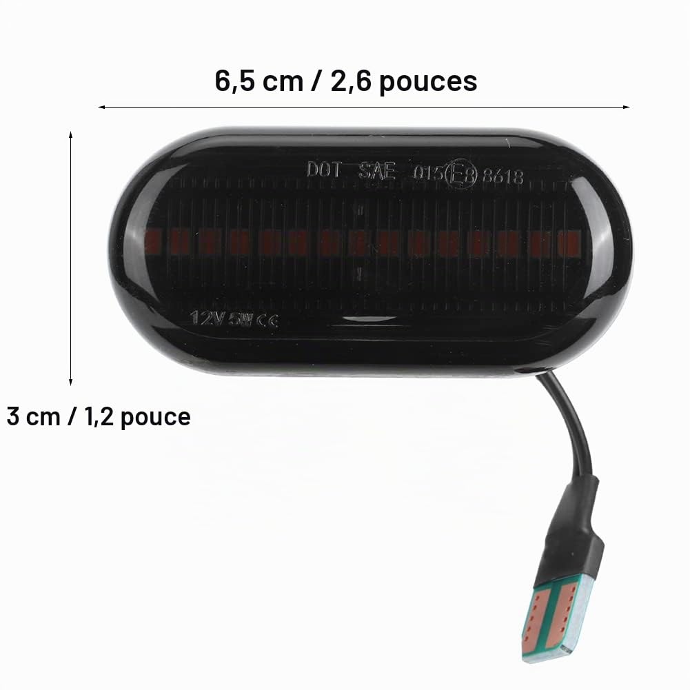 Aramox Clignotants Latéraux LED Dynamiques Séquentiels pour Ambre 12V 5W ABS Plug and Play