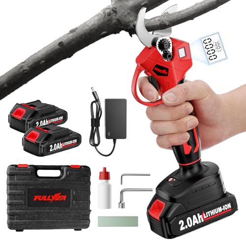 FULLYEA Electric Pruning Shears, 1.4' Cutting Diameter Electric Pruner with LCD Display＆2Pcs 2.0Ah...