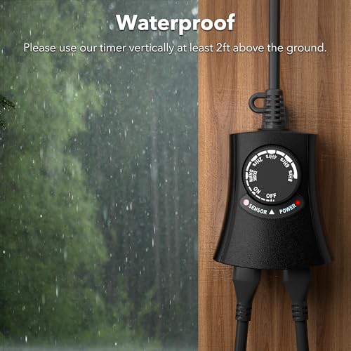 HBN Outdoor Light Timer, Dusk to Dawn Light Sensor Outlet,2 Grounded Outlet by HBN - Image 4