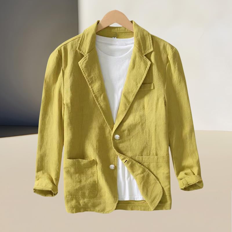Blazer décontracté homme coton lin veste été légère couleur unie