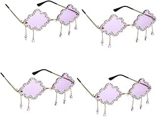 4 Pares De Óculos De Sol Em Nuvem Óculos De Sol Transparentes Para Mulheres Moda Moderna Decoração De Cristal Óculos Bonitos Óculos Sem Aro Óculos De Nuvem Sem Aro Festival