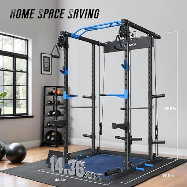 MERACH Power Cage, Multi-Functional Squat Rack for Home Gym with Cable Crossover System, 1600LBS Weight Capacity, Strength Training Equipment with Attachments
