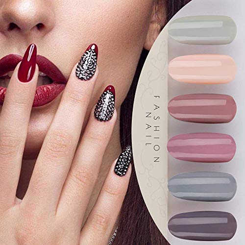 Vishine Gel Nail Polish Starter Kit - 48W LED Lamp 6 Color & Base Top Coat Set, Manicure Tools Popular Nail Art Designs #06