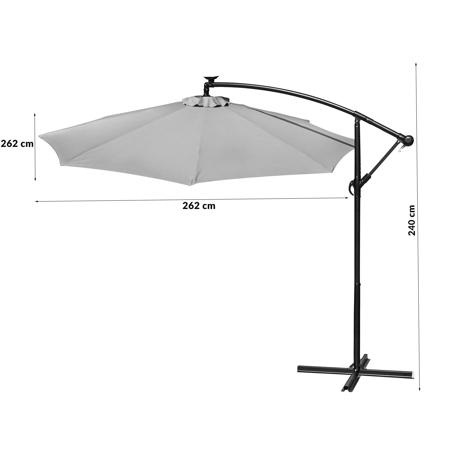 LEHMANN Sonnenschirm mit LED-Solar-Beleuchtung, Ampelschirm mit Ständer & Kurbel, Gartenschirm Wasserdicht & UV-Schutz, 360° drehbar, inkl.Schutzhülle, Sonnenschirm für Garten und Terrasse