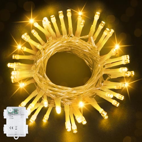 Bowfar Lichterkette Außen Batterie, 5M 50LED Warmweiß Lichterkette...