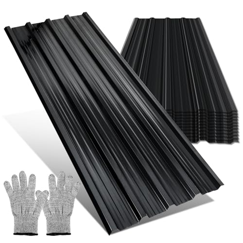 Monucep Chapa trapezoidal 48 x 129 x 46 cm – 28 m², para techo de 0,25 mm, chapa perfilada de acero galvanizado para cobertizos, garajes e invernaderos, antracita, guantes de protección contra cortes