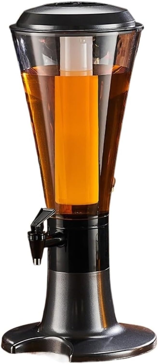 XIUNYIE Party Drink Dispenser Juice Server with Ice Tube Cooler for Beverages Home Bar Water Container, Black, 23.5x52.5cm