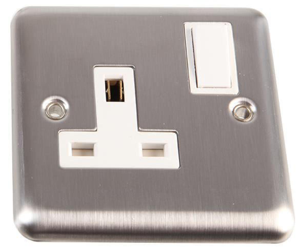 Douille ronde 13 A DP inox blanc - Prise murale de sécurité encastrable