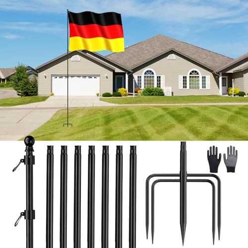 JAOGAUS Fahnenmast, Hochleistungs-Fahnenmast aus Edelstahl im Boden mit 5 Zinkenpfahl, Fahnenmastaufsatz für den Garten im Freien