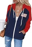 Dressmine American Flag Hoodies for Women Usa Long Sleeve Zip Up Hooded Drawstring Graphic Sweatshirts Activewear Jacket XL