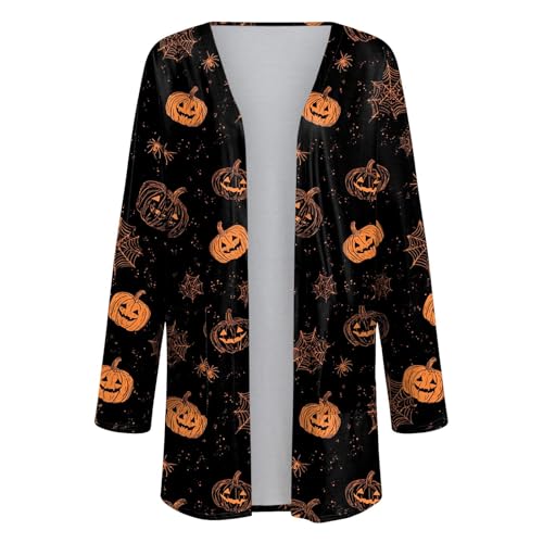 2025 Fall Halloween Sweaters for Women Funny Pumpkin Print Fall Winter Long Sleeve Button Knit Cardigan Sweater4