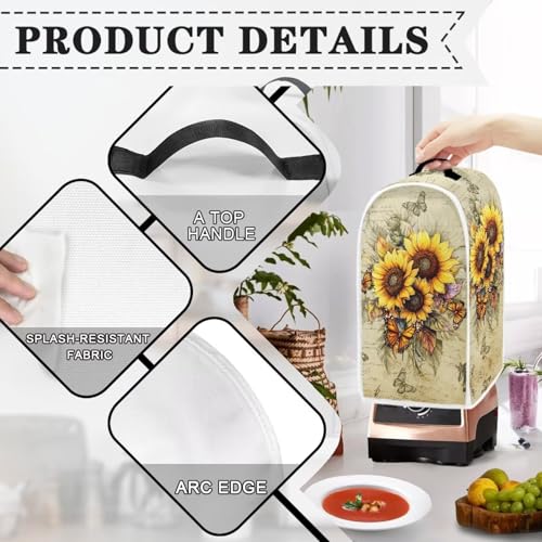 Image of Sunflower Butterfly Blender Dust Cover for Small Appliances Anti Fingerprint Food Processor Cover with Handle Blender Storage Bag for Coffee Makers or Juicers Kitchen Decor