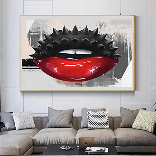 Peinture wall art toile de qualité supérieure motif lèvres rouges 35x50cm
