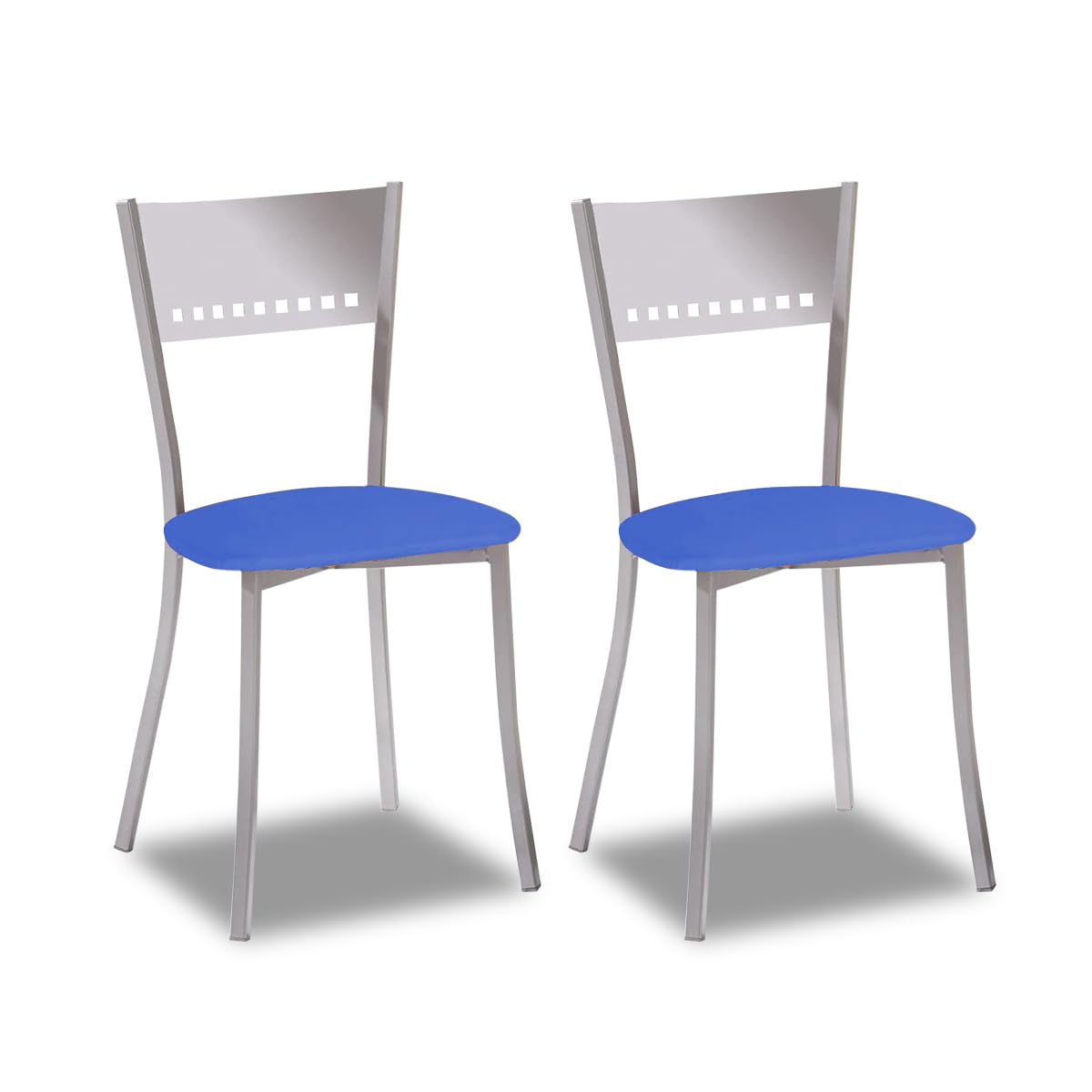ASTIMESA 2 Sillas metálicas con Respaldo de Escalera y Asiento tapizado - Estructura Color Aluminio - Asiento en Polipiel Azul